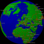 Globus (Europa-zentriert) Städte + Grenzen 2000x2000